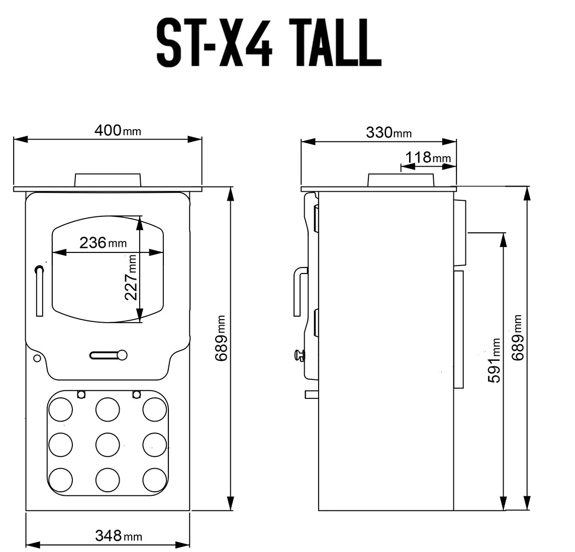 Saltfire ST-X4 Tall multifuel stove with log box 4KW Eco-Design/DEFRA approved